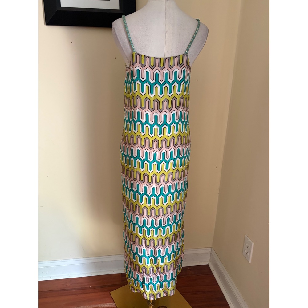 Vilagallo Silk Maxi Slip Dress Geometric Print Multi Color Braided Straps 36 - Picture 7 of 8
